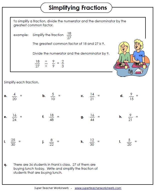 Printables Super Teacher Worksheets 3rd Grade fraction worksheets simplifying fractions worksheet