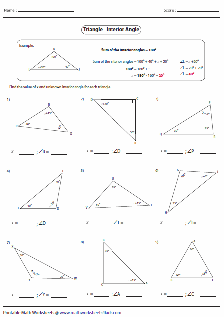Finding Missing Angles In Triangles Worksheet With Answers