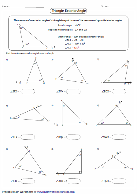 Printables Finding Missing Angles In Triangles Worksheet triangles worksheets finding exterior angle