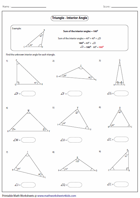 Printables Finding Missing Angles In Triangles Worksheet triangles worksheets interior angles