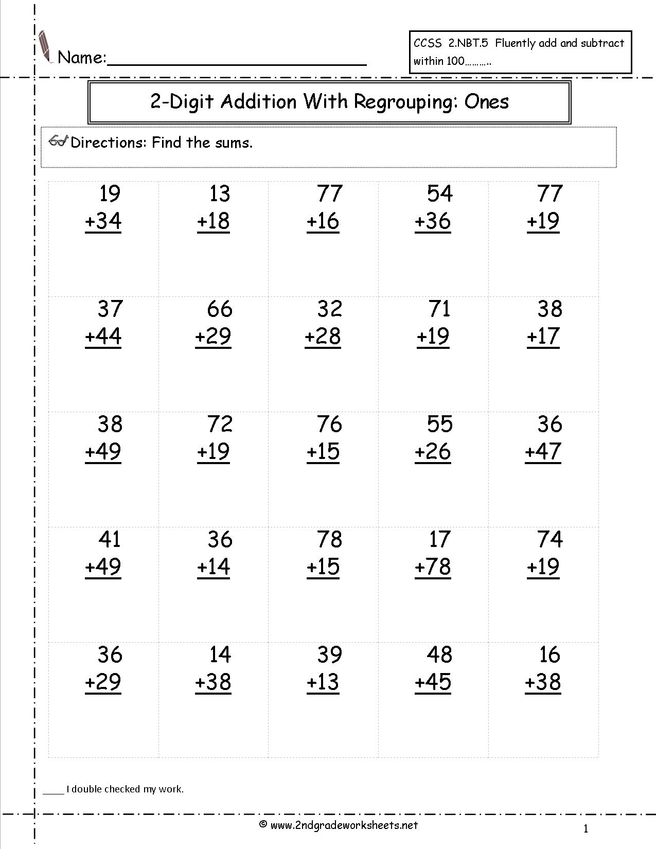 Printables Free Math Worksheets Grade 2 free math worksheets and printouts two digit addition worksheets