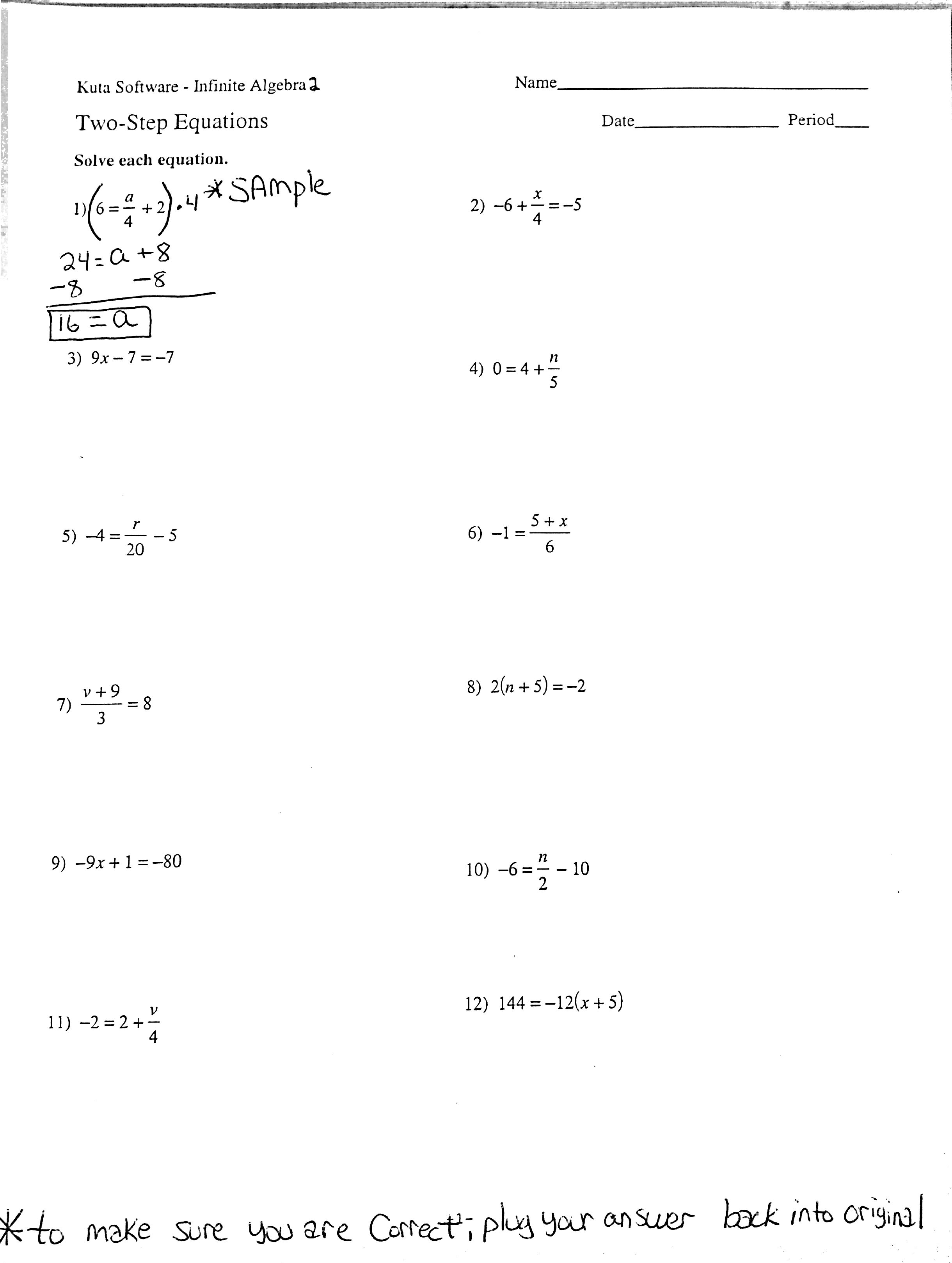 Printables 2 Step Algebra Equations Worksheets one step equations worksheet answers abtd answers