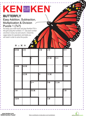 Printables Math Puzzle Worksheets For Middle School butterfly puzzle worksheet education com puzzle