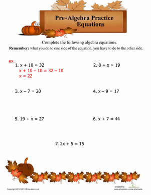 Printables Pre Algebra Worksheet pre algebra equations worksheet education com fifth grade math worksheets equations