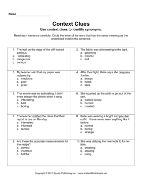 Printables Context Clues Worksheet context clues instant worksheets