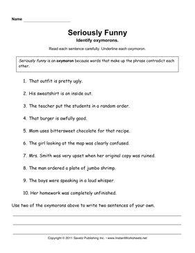 Printables Oxymoron Worksheet oxymorons instant worksheets oxymorons