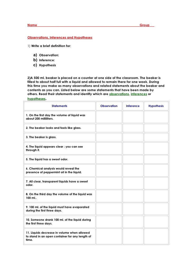 Printables Observations And Inferences Worksheet observation inference worksheet davezan hypothesis