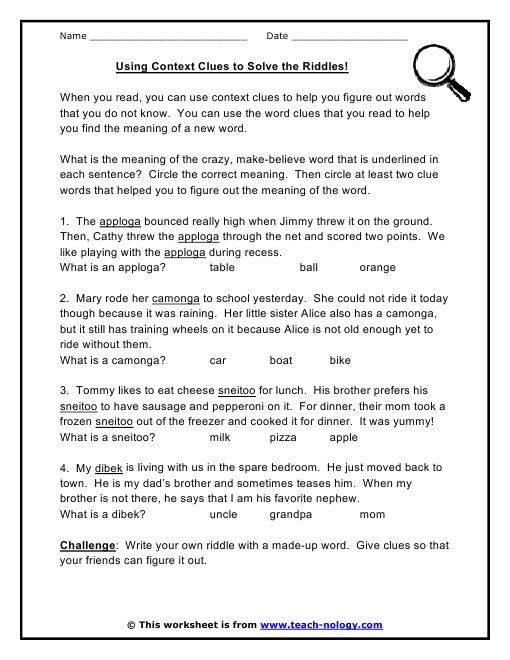 Printables Context Clues Worksheet using context clues to solve the riddles click print