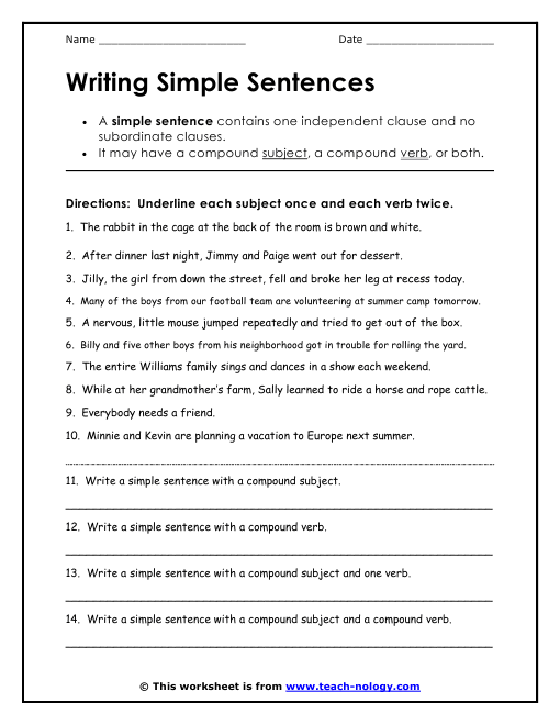 Printables Simple Sentence Worksheet simple compound and complex sentences worksheets abitlikethis writing sentences