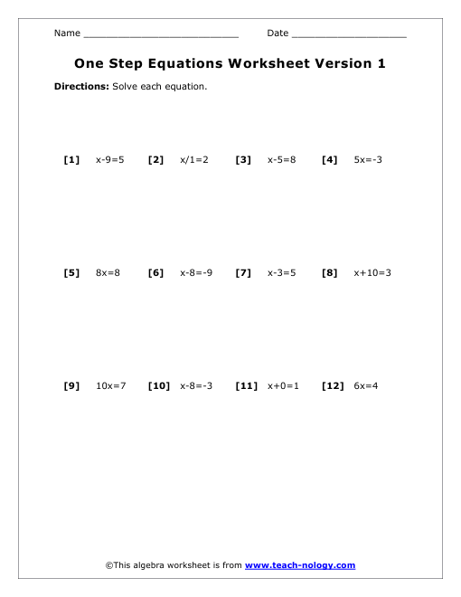 Printables 2 Step Algebra Equations Worksheets solve one step equations worksheet abitlikethis single equation version 1 including equations