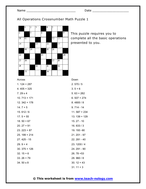 Printables Math Puzzle Worksheets For Middle School Tempojs Thousands 