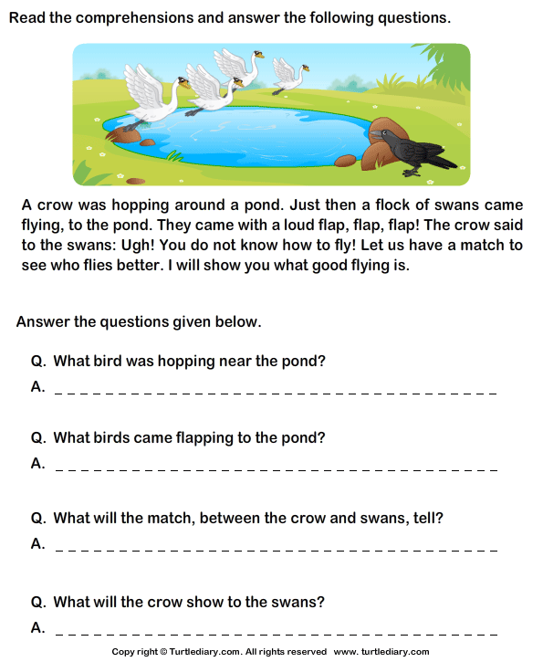 Printables Reading Comprehension Grade 1 reading comprehension crow worksheet turtle diary stories