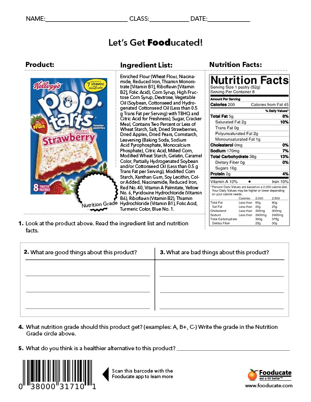 Printables Nutrition Worksheets For Elementary fun nutrition worksheets for kids fooducate school poptarts