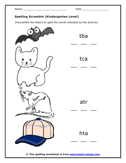 Printables Kindergarten Spelling Words Worksheets spelling for kids worksheets printable scalien scalien