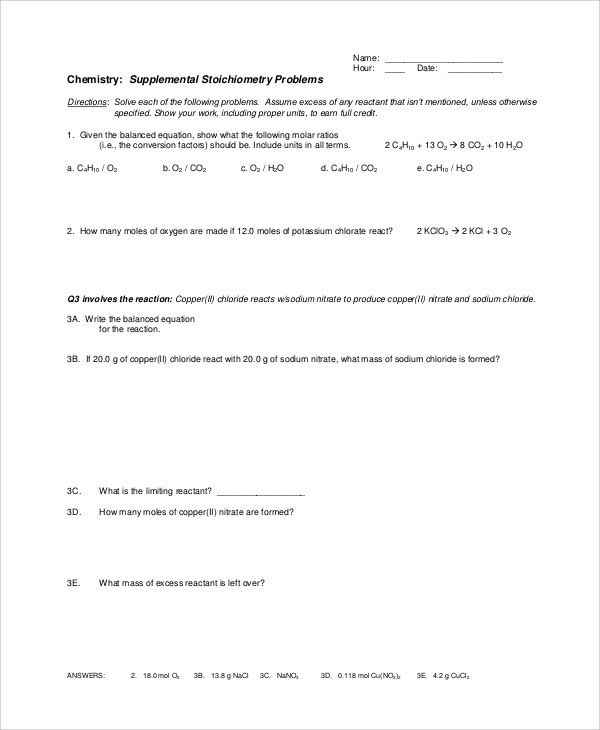 Printables Stoichiometry Worksheets sample stoichiometry worksheet 9 examples in word pdf chemistry worksheet