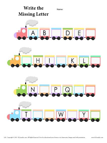 Printables Missing Letter Worksheets alphabet train worksheet abcs fill in the missing letter