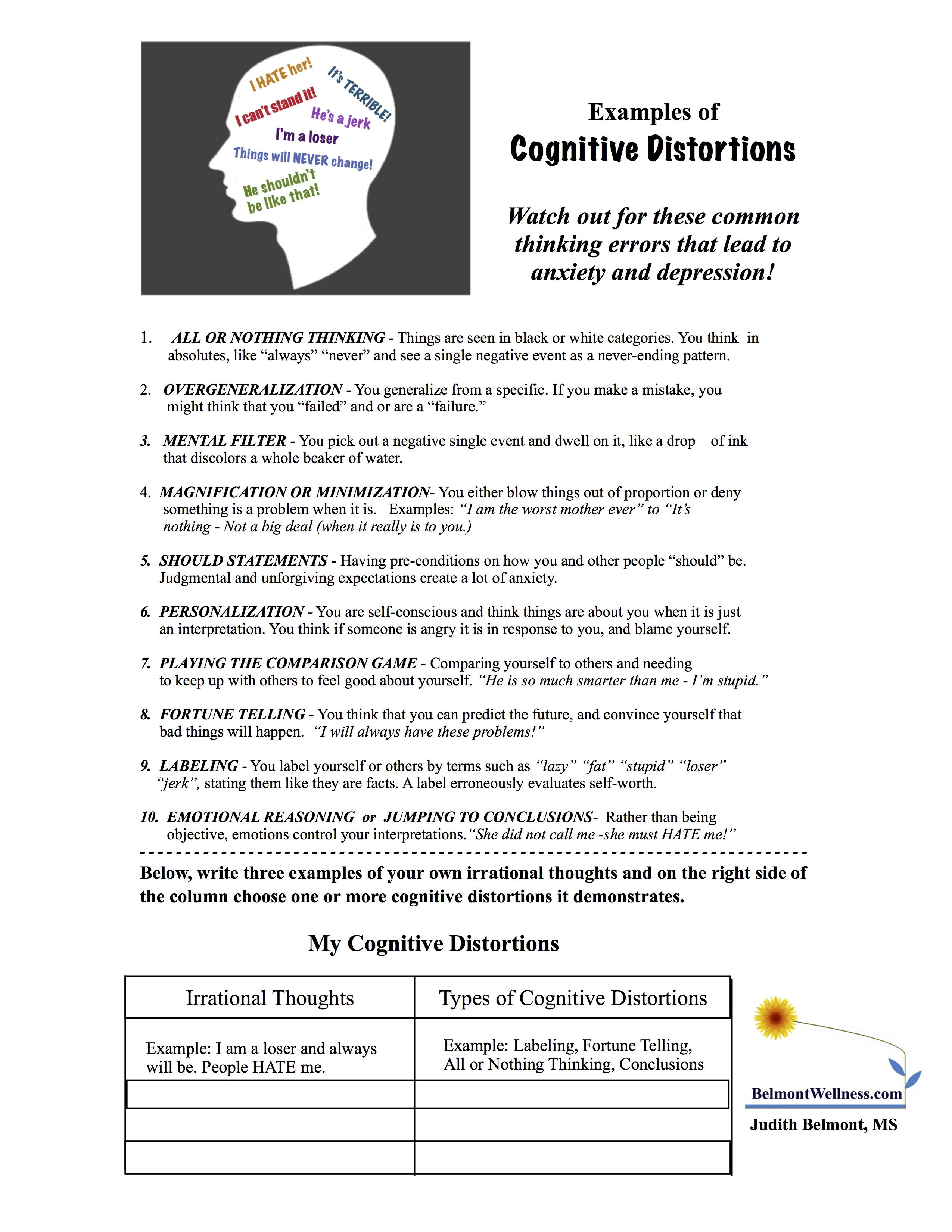 Printables Mental Health Worksheets Tempojs Thousands Of Printable   Cognitive Distortions  