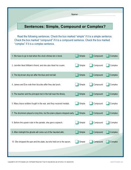 Printables Quiz On Types Of Sentences Simple Compound Complex Compound-complex simple compound or complex sentence structure worksheet sentences complex