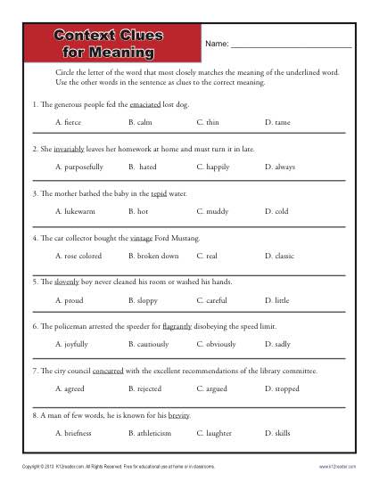 Printables Context Clues Worksheet context clues for meaning high school worksheets meaning